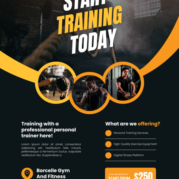 Black Orange Bold Gym And Fitness Promotion Flyer Premium DigiMark